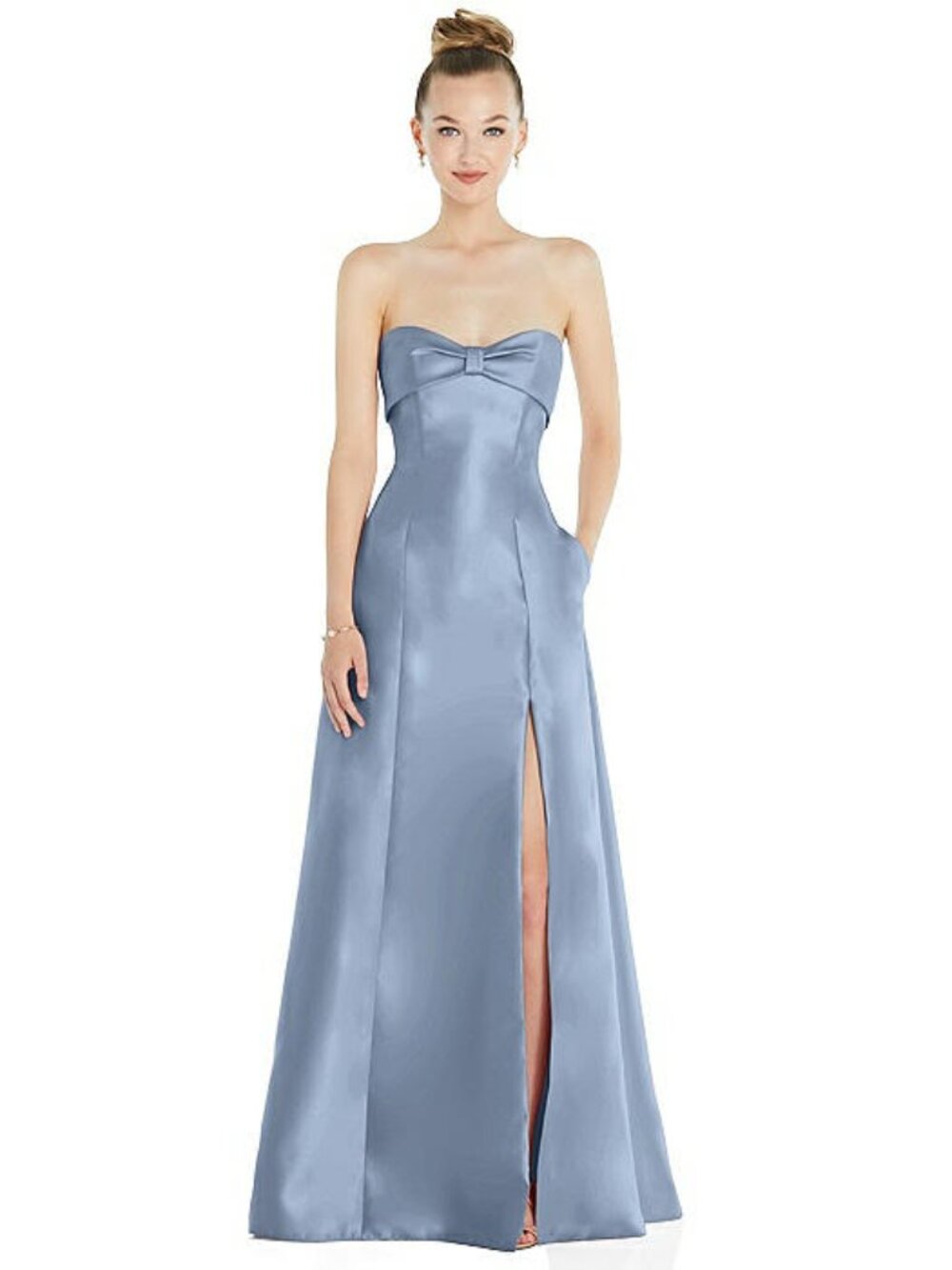 Alfred Sung | Bow Cuff Strapless Satin Ball Gown w Pockets
